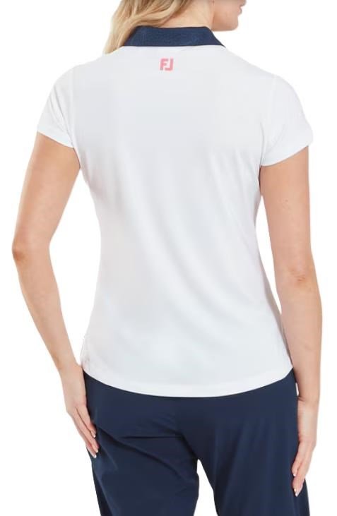 FootJoy Cap Sleeve Print Trim Lisle dámske polo, bielo/tmavomodré