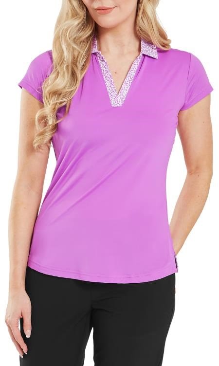 FootJoy Cap Sleeve Print Trim Lisle dámske polo, berry/berry
