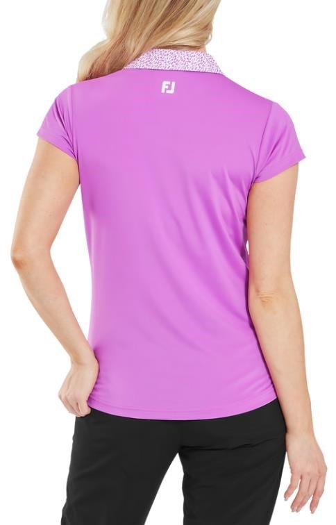 FootJoy Cap Sleeve Print Trim Lisle dámske polo, berry/berry