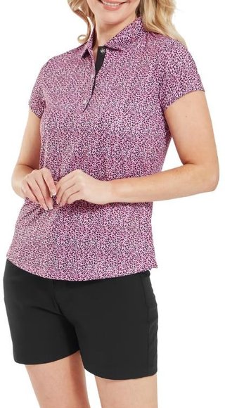 FootJoy Animal Print Cap Sleeve dámske polo, biela/berry/čierna