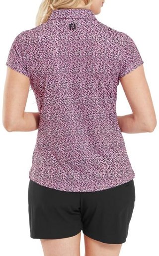 FootJoy Animal Print Cap Sleeve dámske polo, biela/berry/čierna