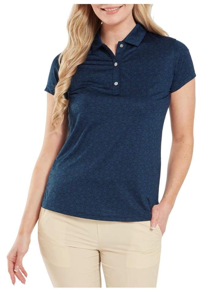 FootJoy Painted Floral Cap Sleeve Lisle dámske polo, navy