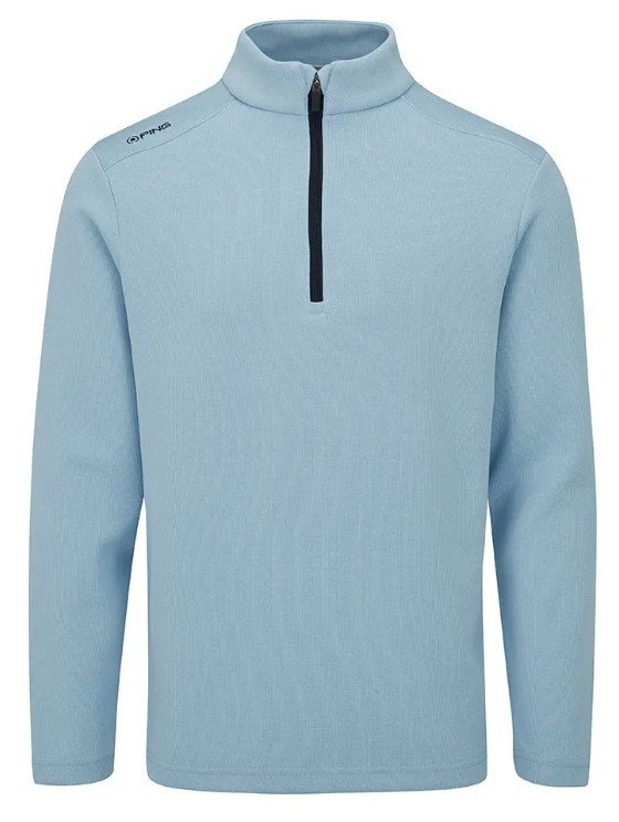 PING Ramsey half zip ribbed fleece pánsky pulóver, sky blue marl