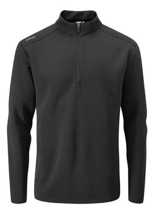 PING Ramsey half zip ribbed fleece pánsky pullover, čierny