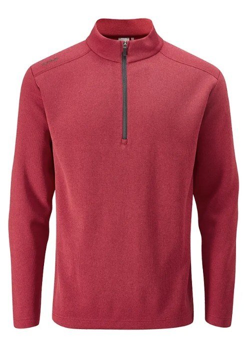 PING Ramsey half zip ribbed fleece pánsky pullover, červený melír
