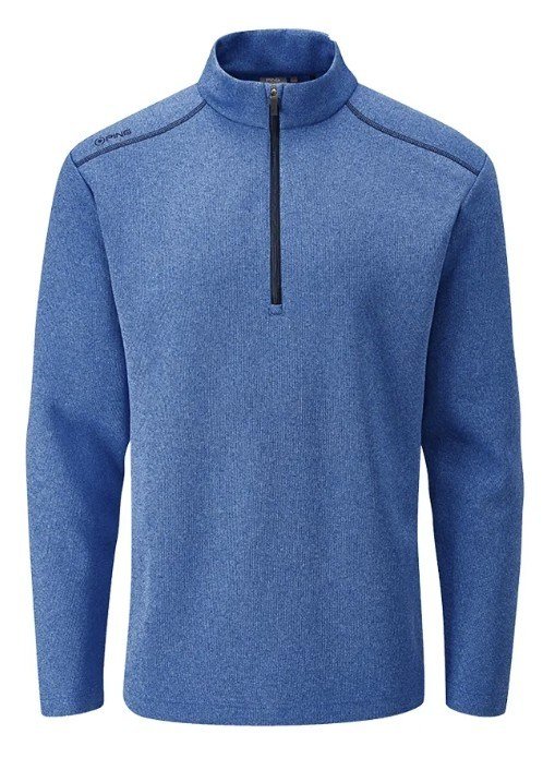 PING Ramsey half zip ribbed fleece pánsky pullover, snorkel blue marl