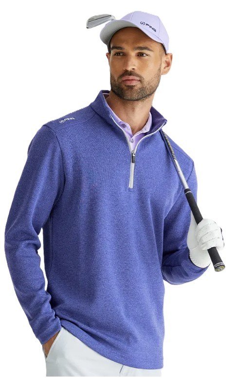 PING Ramsey half zip ribbed fleece pánsky pullover, twilight marl