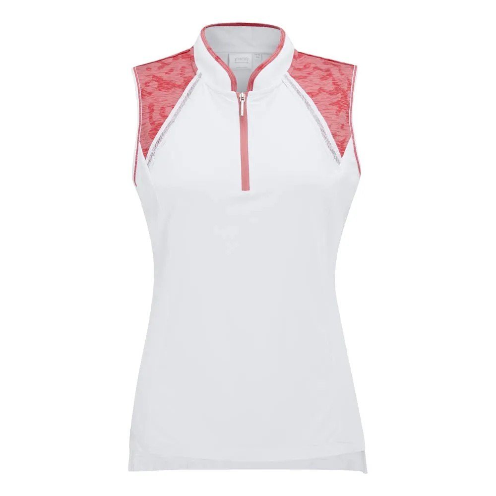 PING Nala Colour Block Sleeveless dámske polo, white/sweat pea
