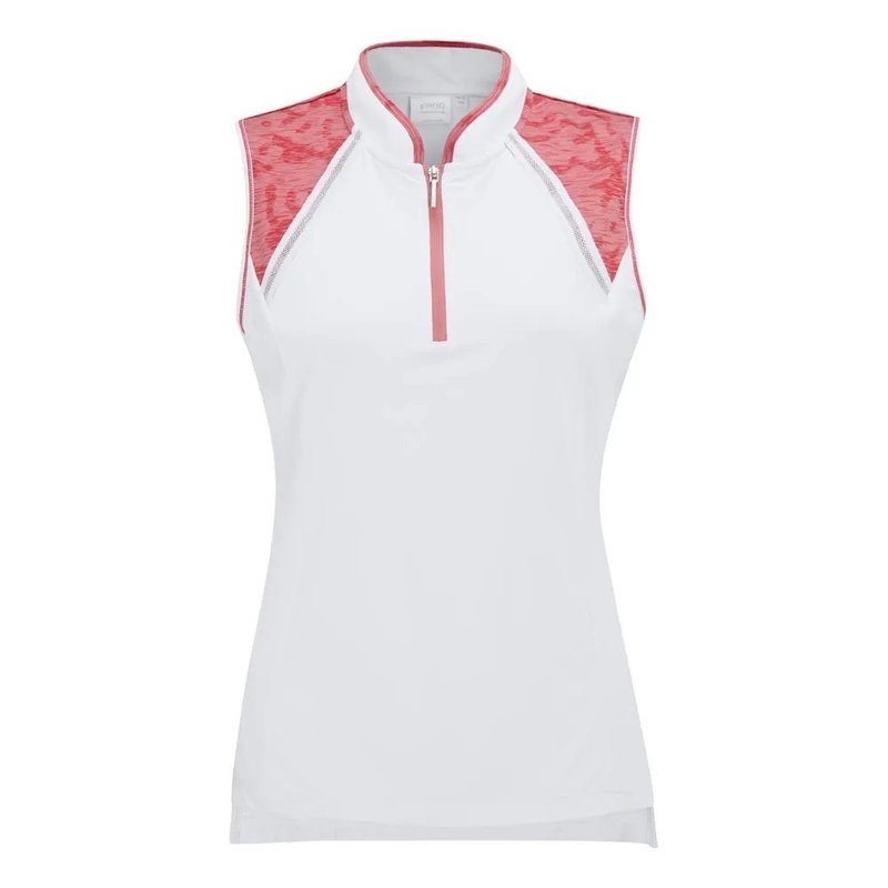 PING Nala Colour Block Sleeveless dámske polo, white/sweat pea