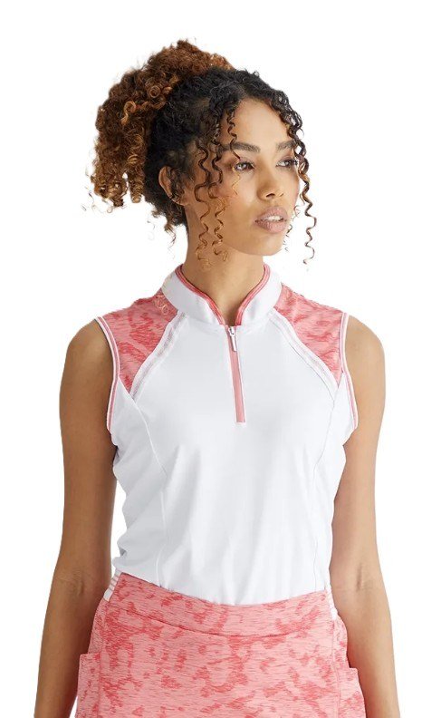 PING Nala Colour Block Sleeveless dámske polo, white/sweat pea