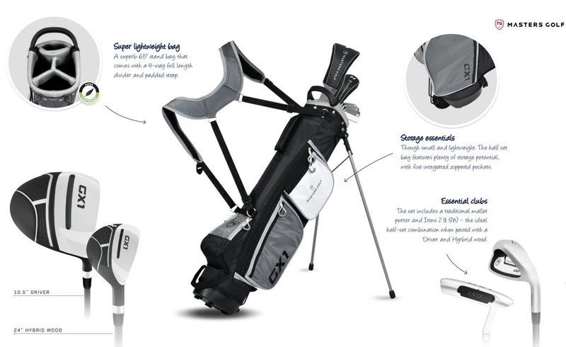Masters GX1 Gts pánsky golfový polset, grafit + stand bag, čierny/sivý/biely