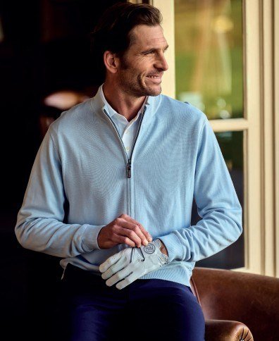 FootJoy Drirelease Full-Zip Lined pánsky sveter, skyway