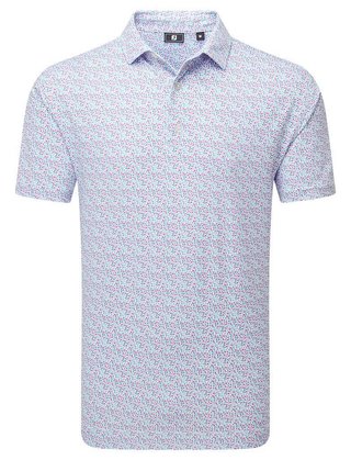 FootJoy Gamer Print Pique pánske polo, white/air blue/tide/magenta
