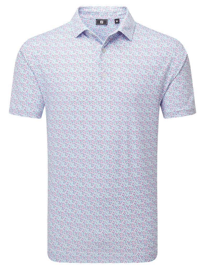 FootJoy Gamer Print Pique pánske polo, white/air blue/tide/magenta