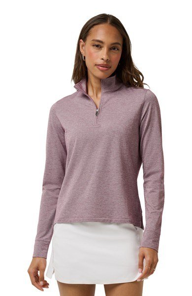 Travis Mathew Featherweightt Active zip long sleeve dámske polo, heather damson