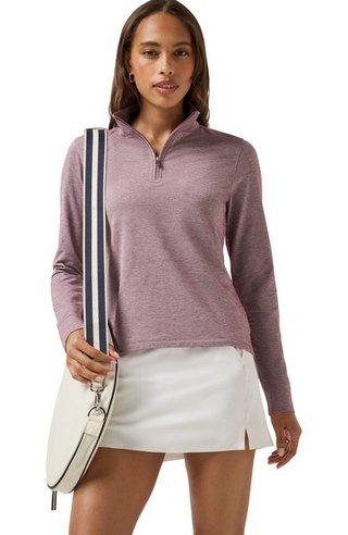 Travis Mathew Featherweightt Active zip long sleeve dámske polo, heather damson