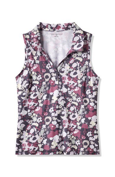 Travis Mathew Featherweight Printed Sleeveless dámske polo, graystone floral multi