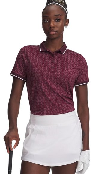 Under Armour Playoff Jacquard dámske polo, dark maroon/fuchsia dusk/white