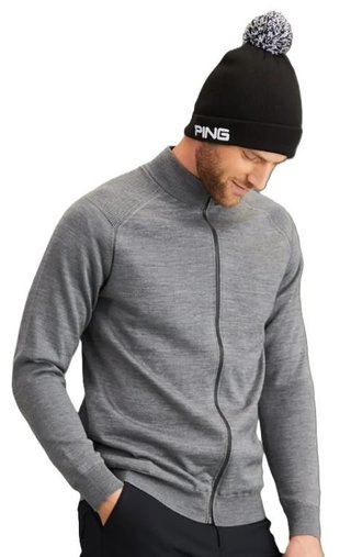 PING Murphy Lined full zip pánsky sveter, french grey marl
