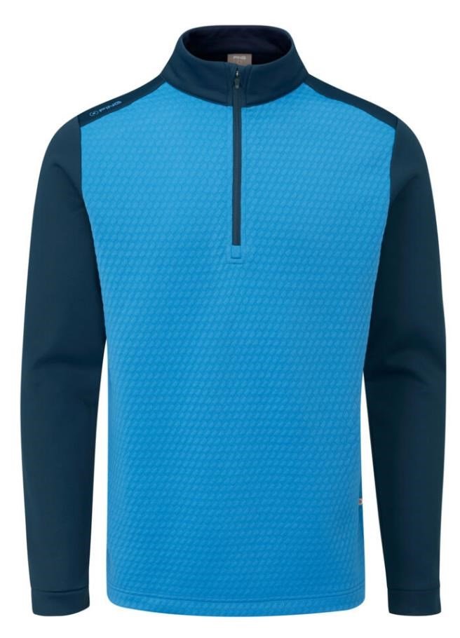 PING Nolan Quarter Zip Fleece pánska mikina, tidal blue/navy