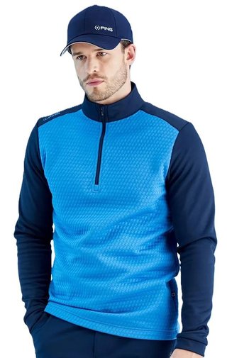 PING Nolan Quarter Zip Fleece pánska mikina, tidal blue/navy