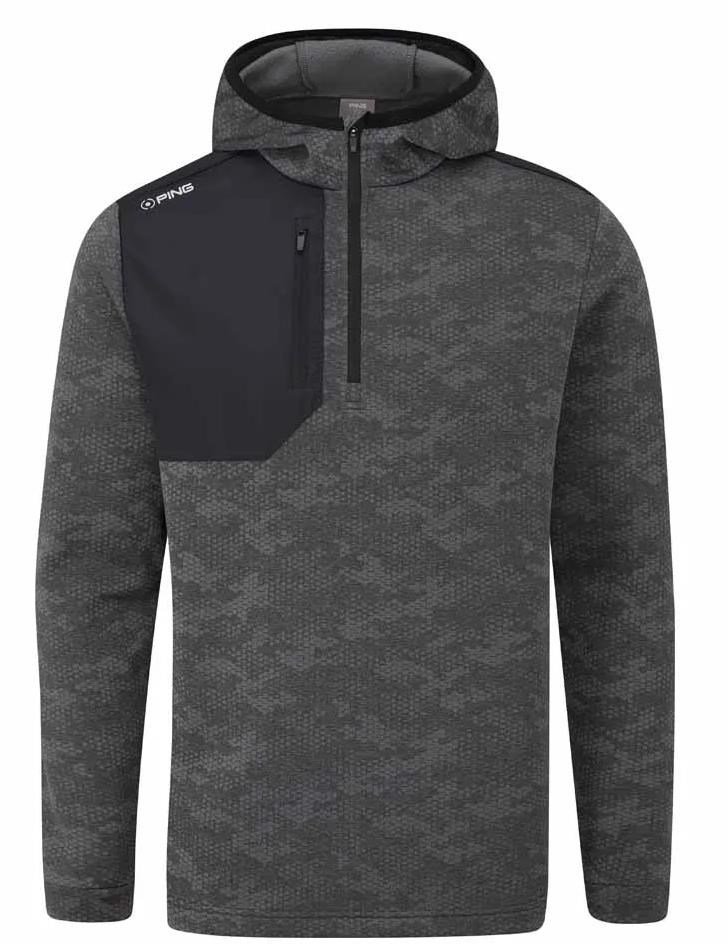 PING Nexa Hooded half zip fleece pánska mikina, čierna