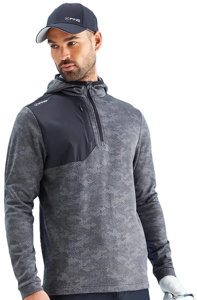 PING Nexa Hooded half zip fleece pánska mikina, čierna