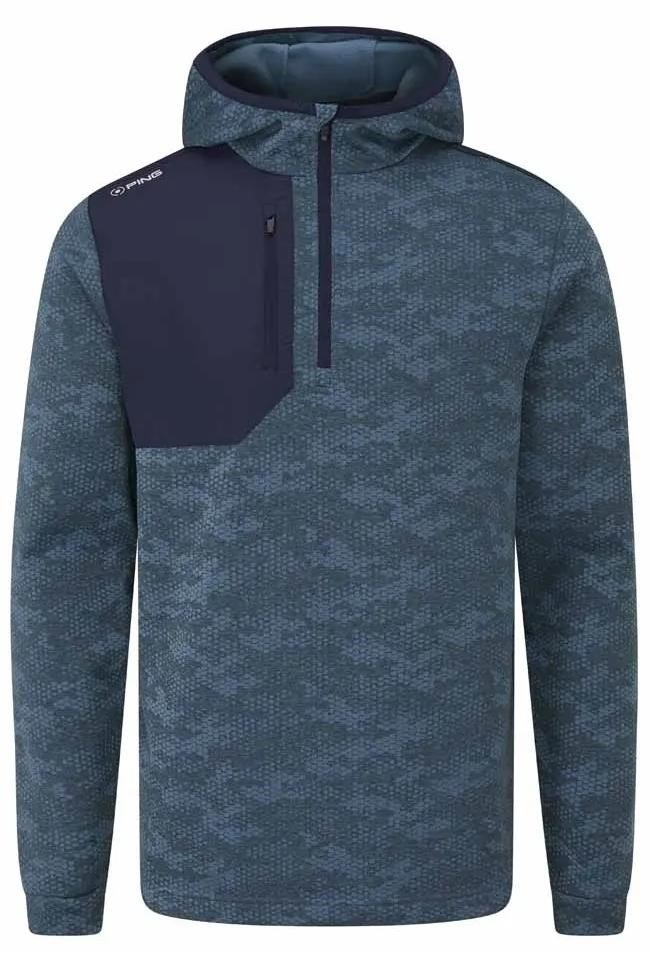 PING Nexa Hooded half zip fleece pánska mikina, blue fusion/navy