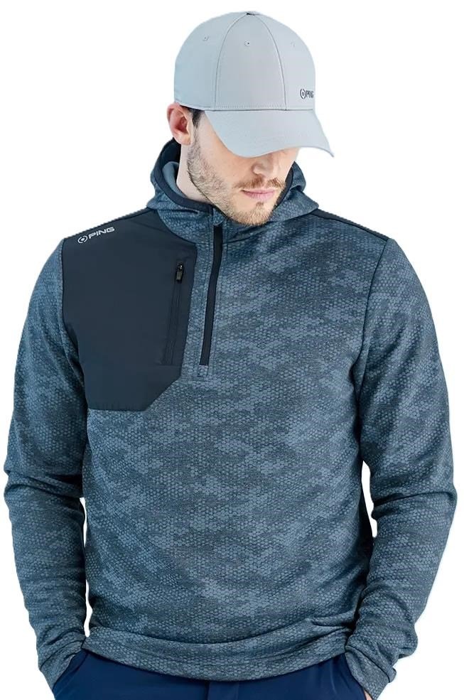 PING Nexa Hooded half zip fleece pánska mikina, blue fusion/navy