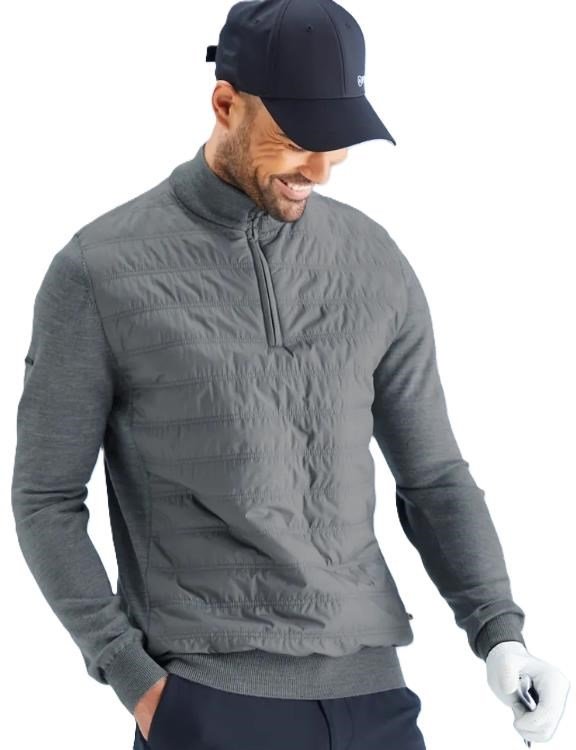 PING Connell Hybrid quarter-zip pánsky sveter, french grey marl
