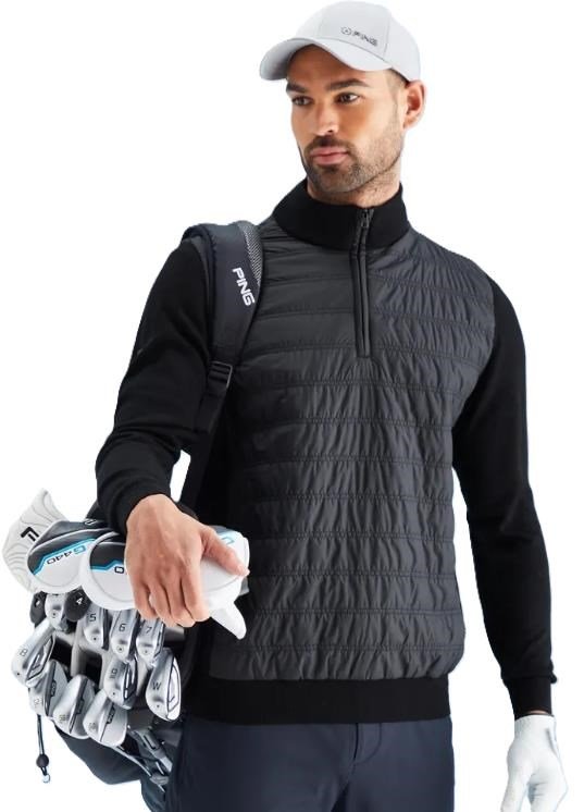 PING Connell Hybrid quarter-zip pánsky sveter, čierny