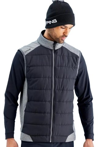 PING Aiden Hybrid Fleece pánska vesta, asphalt marl/čierna