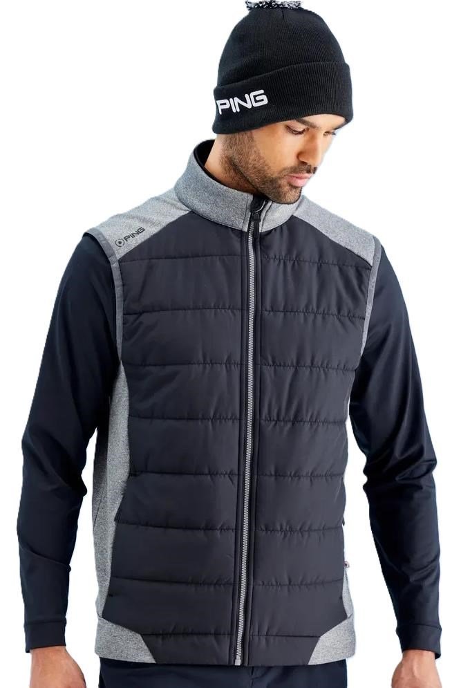 PING Aiden Hybrid Fleece pánska vesta, asphalt marl/čierna