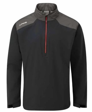 PING AquaDrive Half-Zip pánska bunda do dažďa, čierna/asphalt