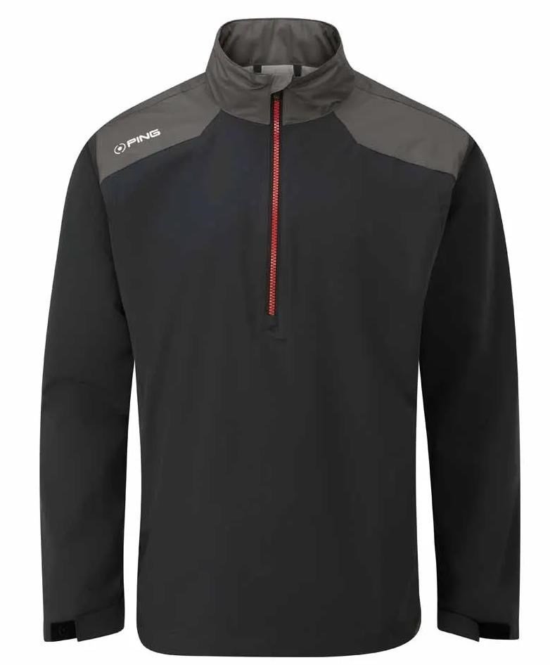 PING AquaDrive Half-Zip pánska bunda do dažďa, čierna/asphalt