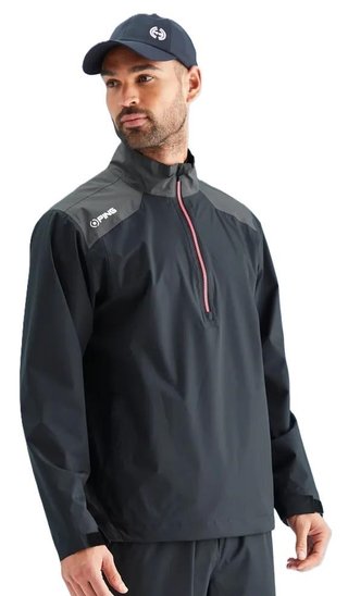 PING AquaDrive Half-Zip pánska bunda do dažďa, čierna/asphalt