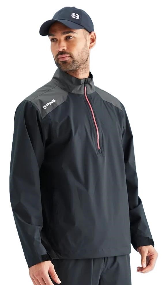 PING AquaDrive Half-Zip pánska bunda do dažďa, čierna/asphalt