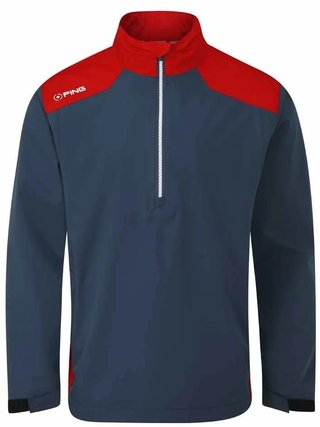 PING AquaDrive Half-Zip pánska bunda do dažďa, oxford blue/classic red