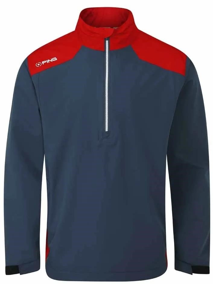 PING AquaDrive Half-Zip pánska bunda do dažďa, oxford blue/classic red