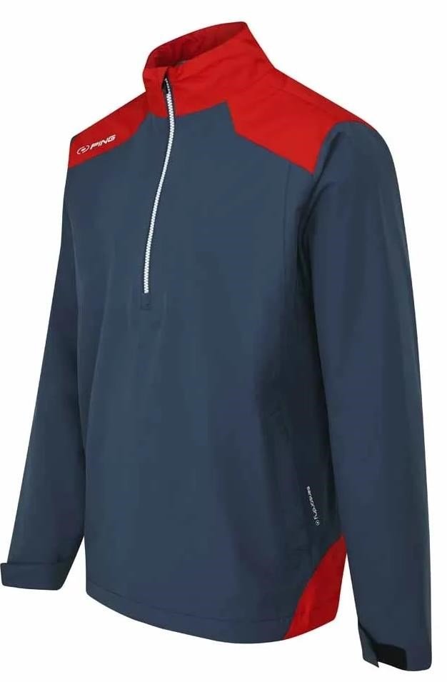 PING AquaDrive Half-Zip pánska bunda do dažďa, oxford blue/classic red