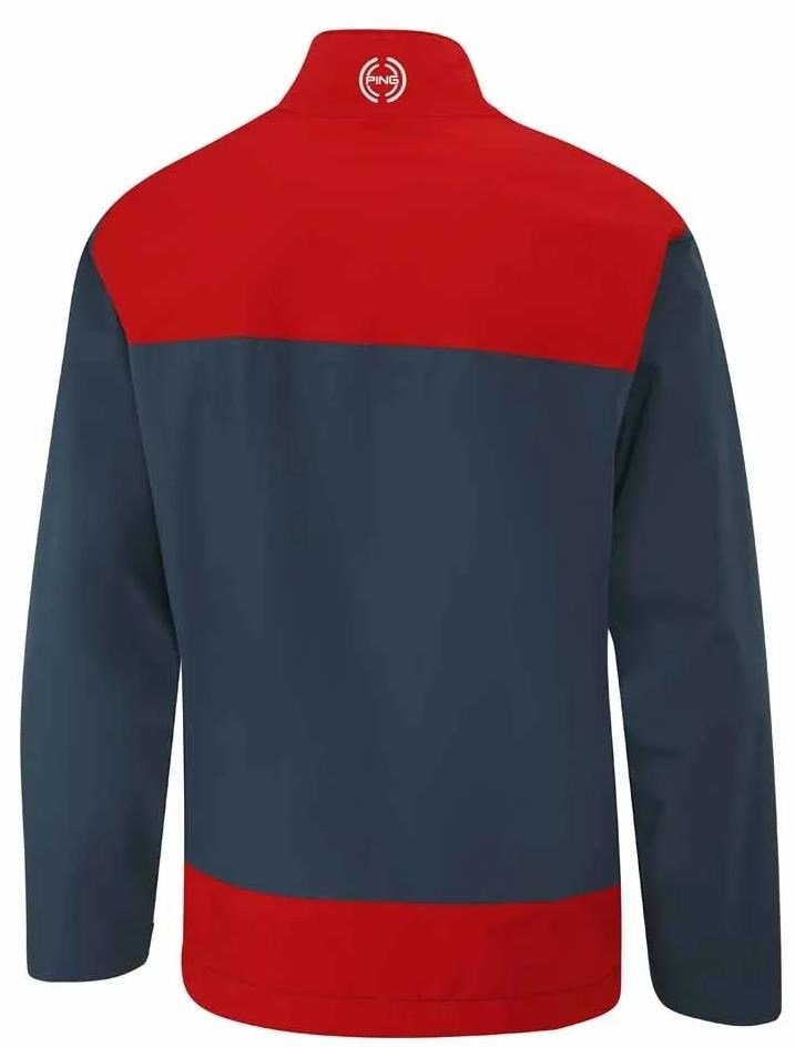 PING AquaDrive Half-Zip pánska bunda do dažďa, oxford blue/classic red