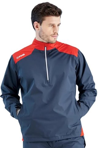 PING AquaDrive Half-Zip pánska bunda do dažďa, oxford blue/classic red
