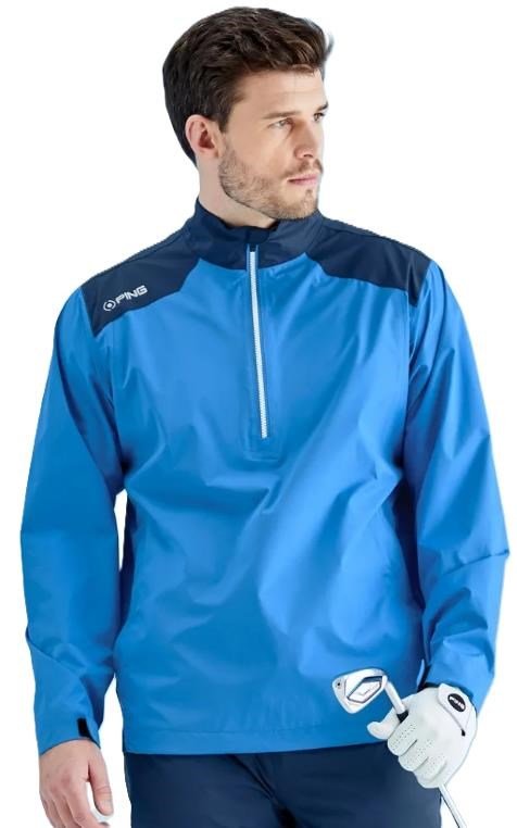 PING AquaDrive Half-Zip pánska nepremokavá bunda, brilliant blue/oxford blue
