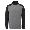 PING Ramsey half zip ribbed fleece pánsky pullover, čierny melír/čierny