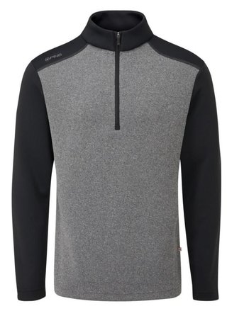 PING Ramsey half zip ribbed fleece pánsky pullover, čierny melír/čierny