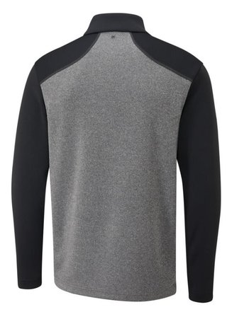 PING Ramsey half zip ribbed fleece pánsky pullover, čierny melír/čierny