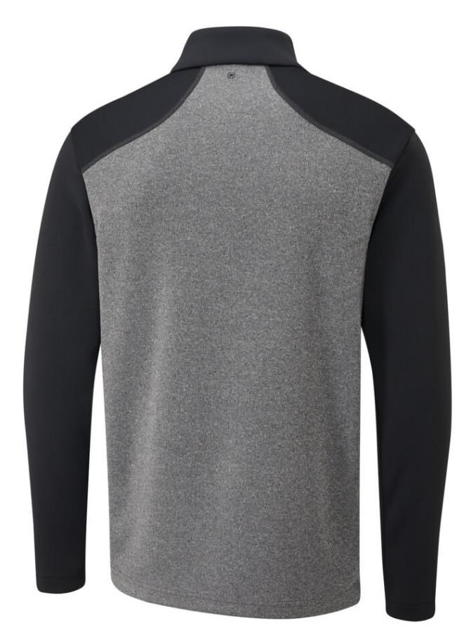 PING Ramsey half zip ribbed fleece pánsky pullover, čierny melír/čierny