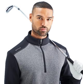 PING Ramsey half zip ribbed fleece pánsky pullover, čierny melír/čierny