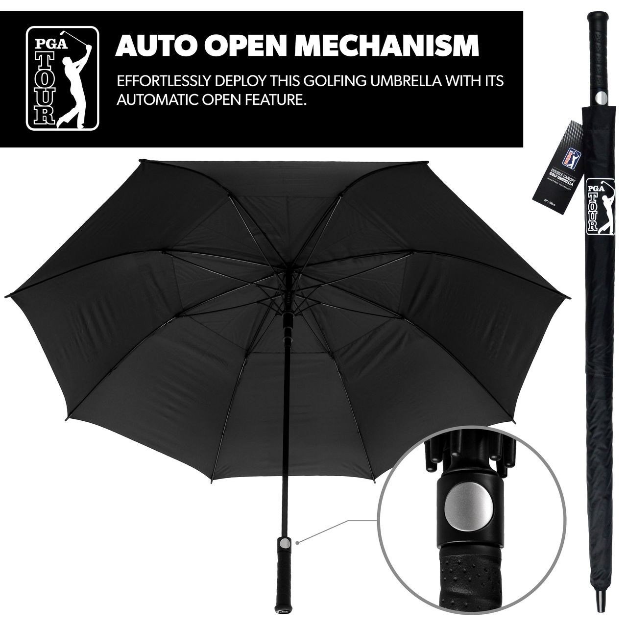 PGA Tour Windproof Double Canopy 62" dáždnik, čierna