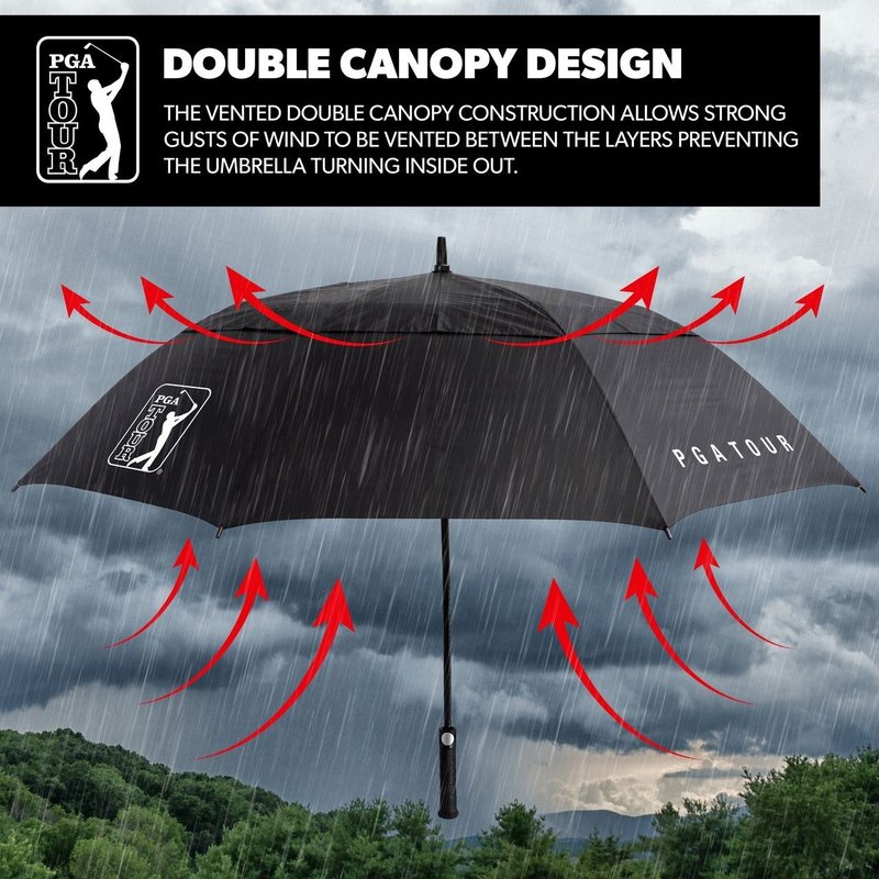 PGA Tour Windproof Double Canopy 62" dáždnik, čierna